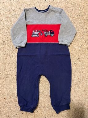OshKosh B'gosh Gray, Red & Navy Construction Romper